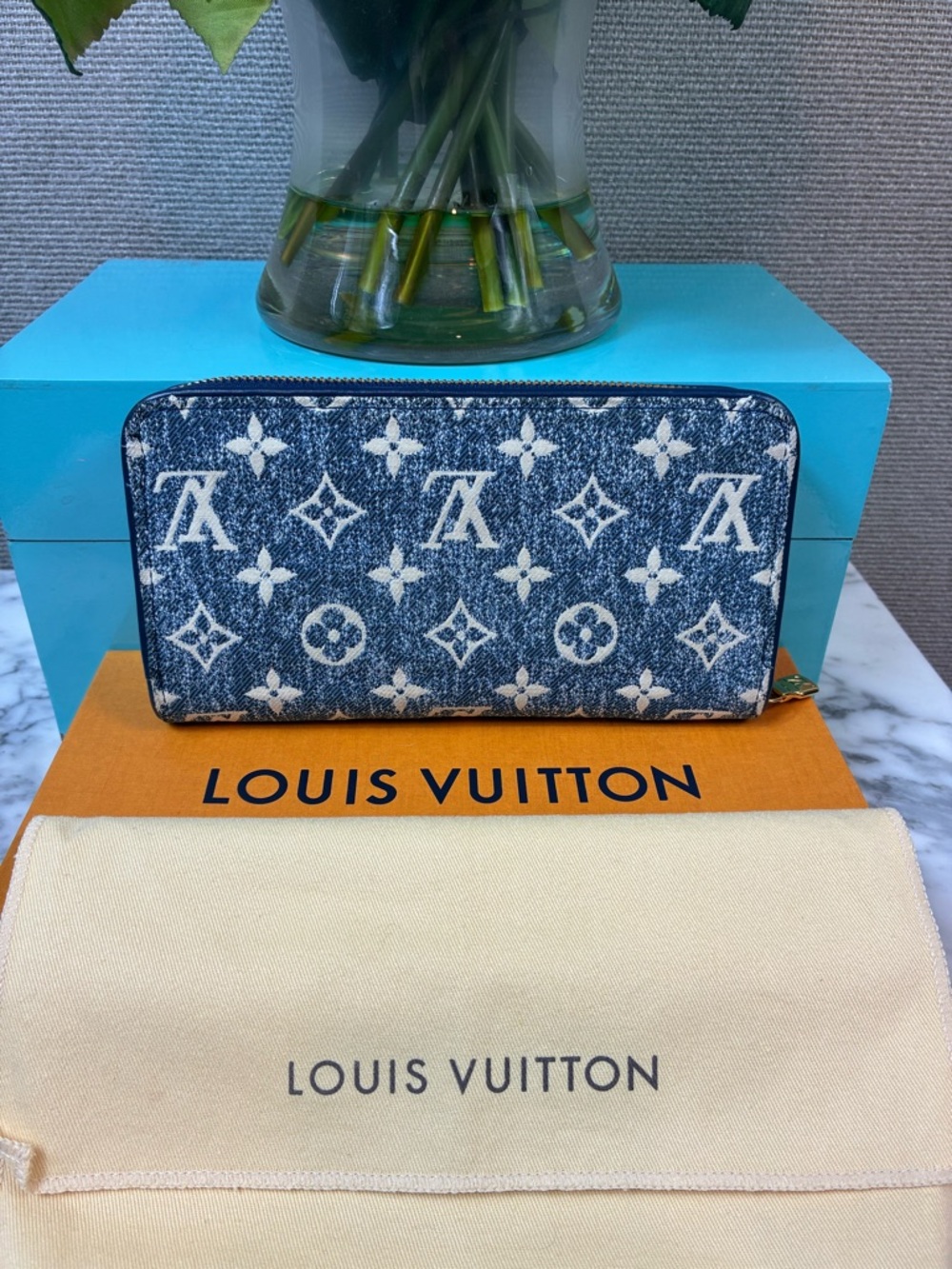 Louis Vuitton Blue Denim Monogram Long Zippy Wallet - Excellent Pre-Loved EUC